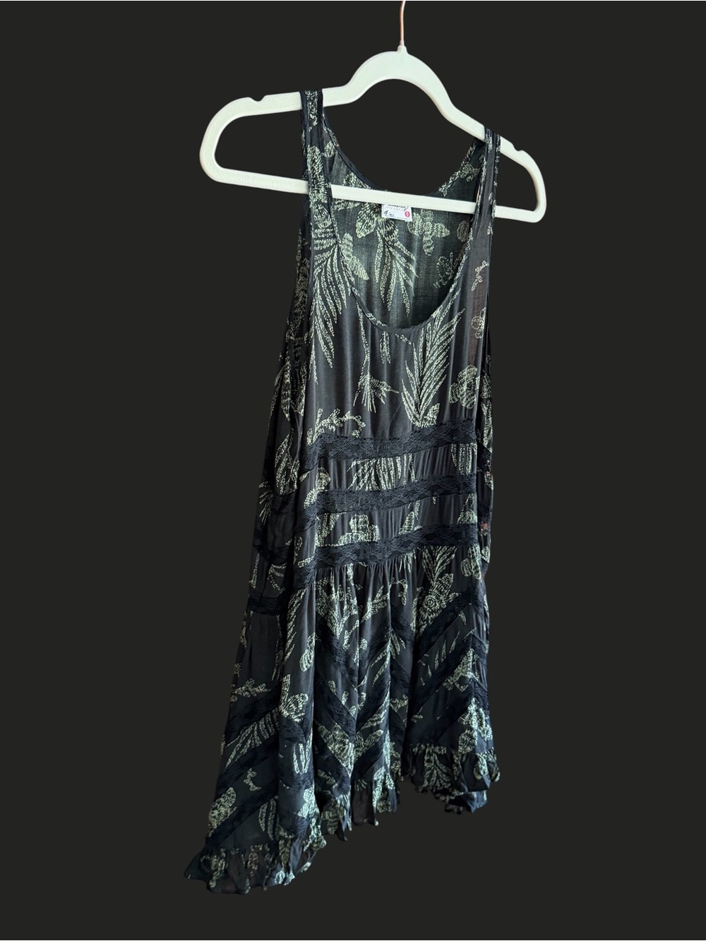 FREE PEOPLE Voile and Lace Trapeze Slip Dress Black Green Fern XS - Picture 4 of 11